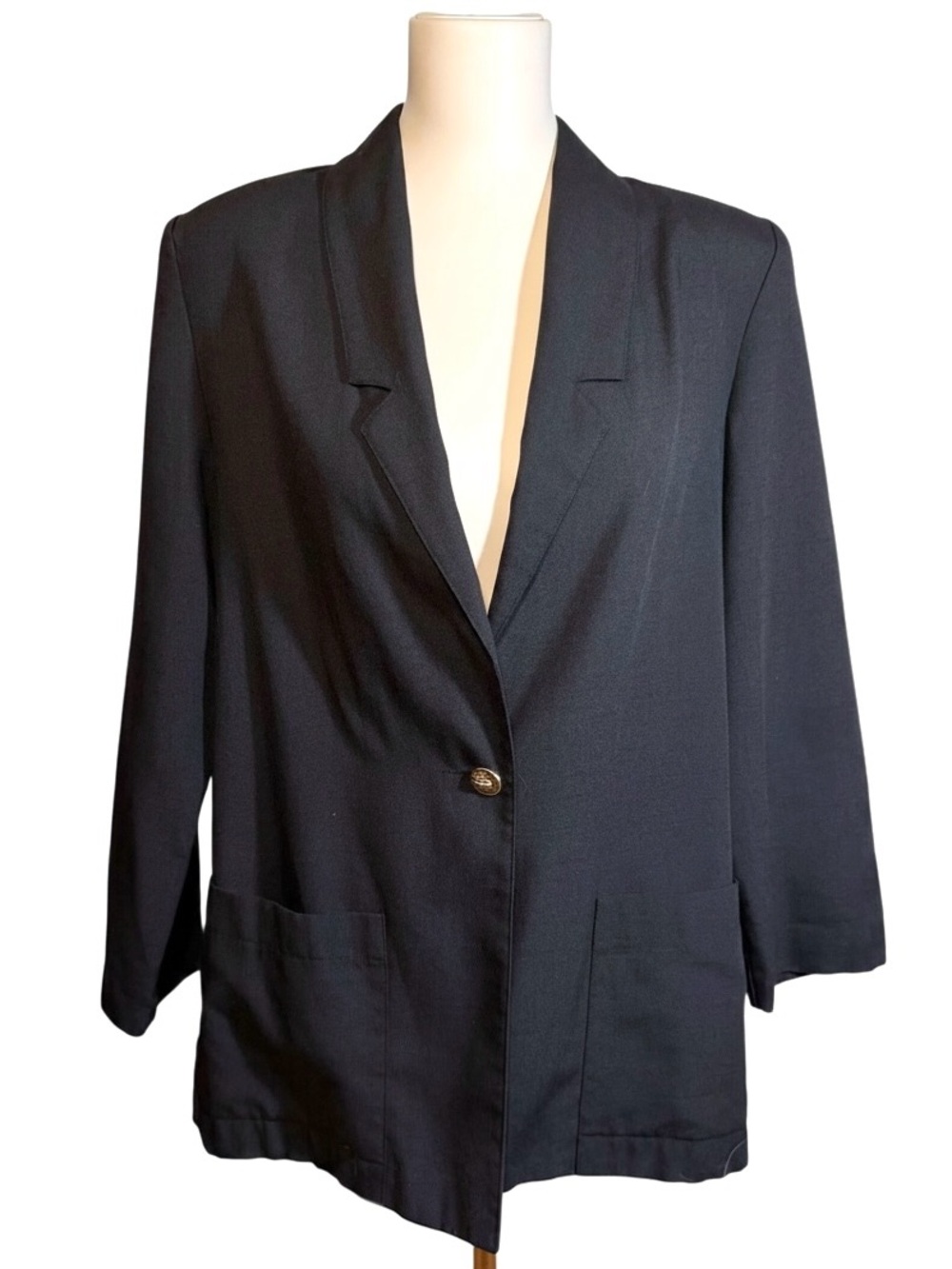 Vintage Sag Harbor Black Single Breasted Button Blazer Gold Button 8 Oversized